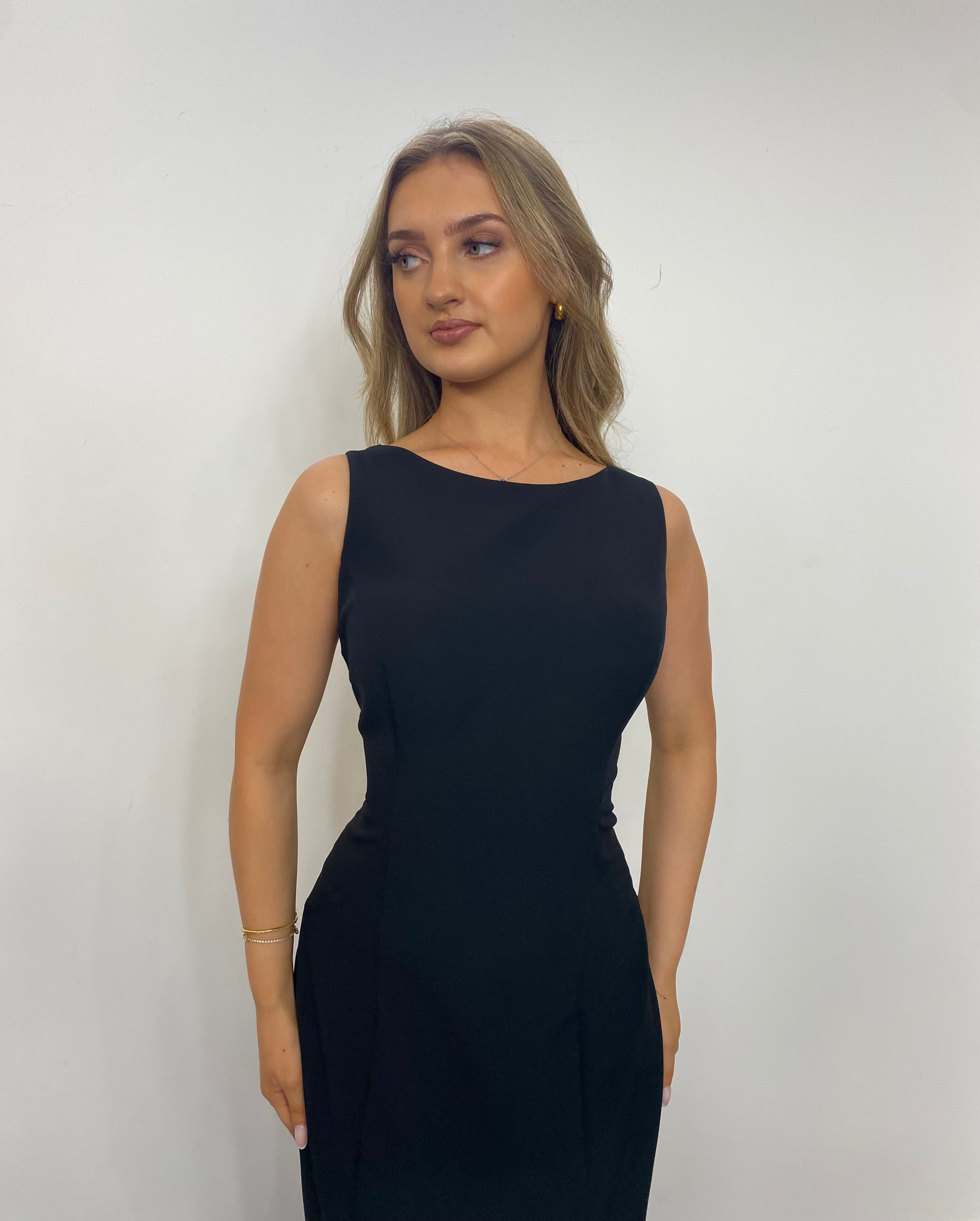 High Neck Black Fitted Dress