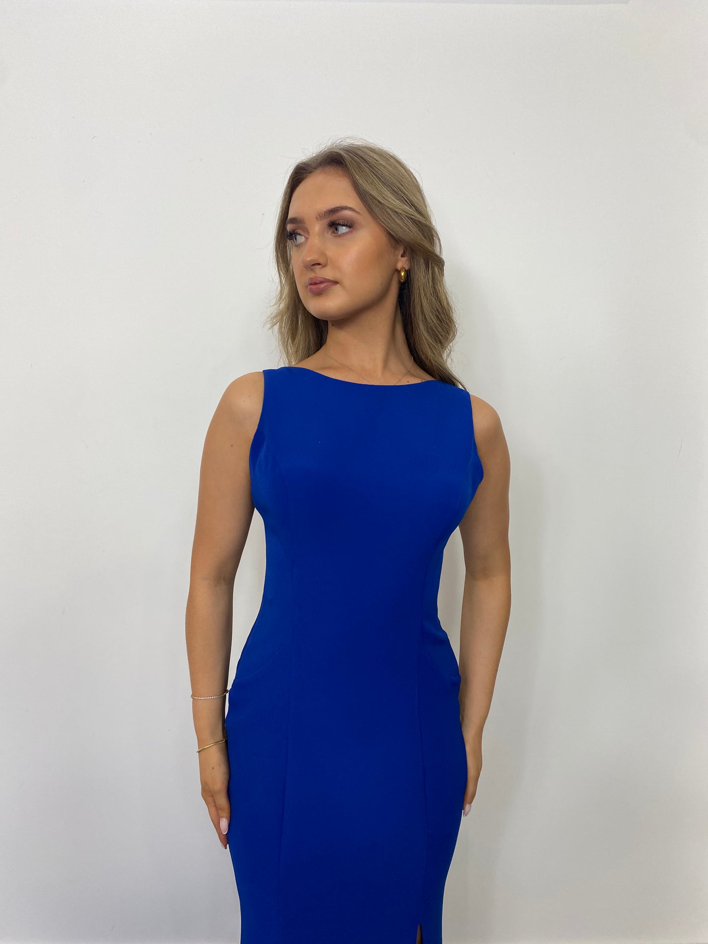 High Neck Royal Blue Fitted Dress