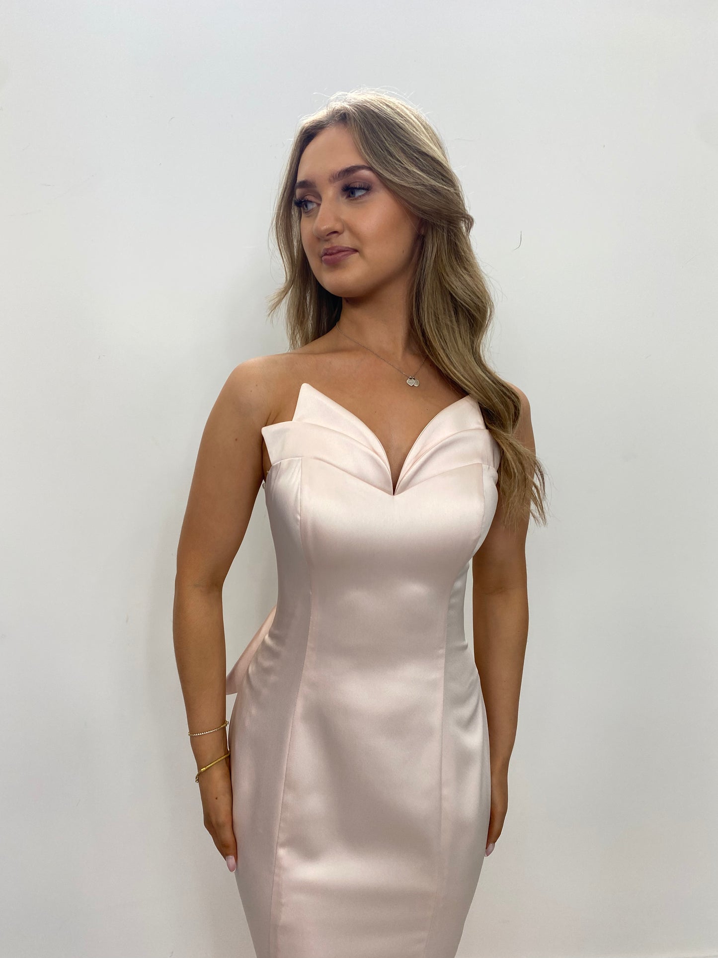 Satin Baby Pink Strapless Dress