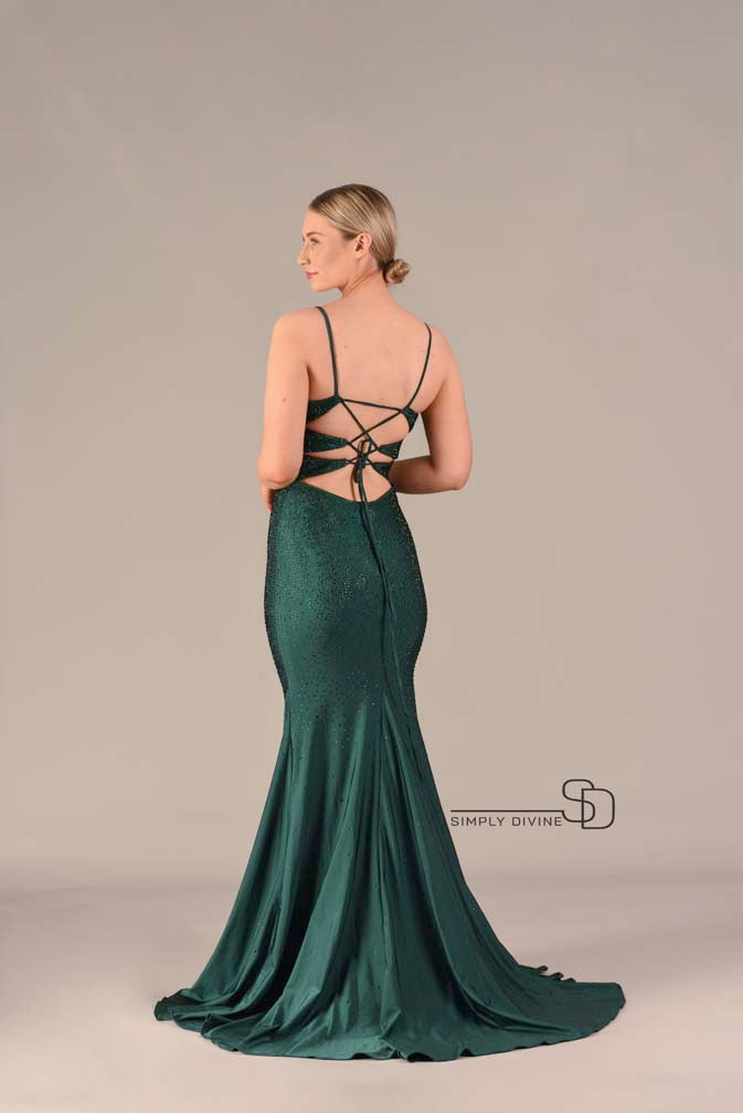 Emerald Dress embellished with diamonds  