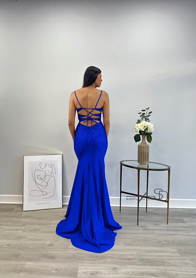 Royal Blue Dress embellished with diamonds  