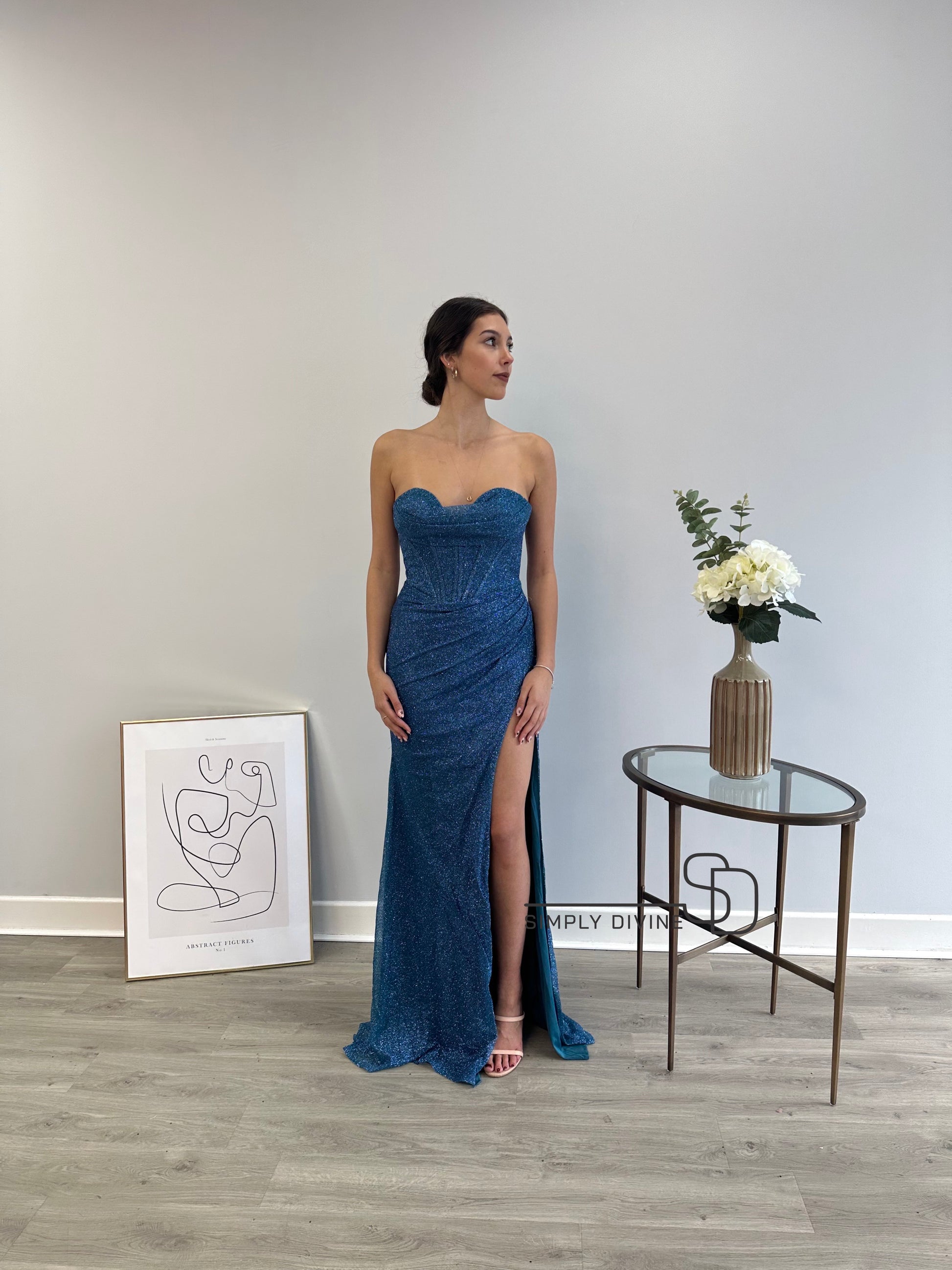 Blue Strapless Sparkling Dress