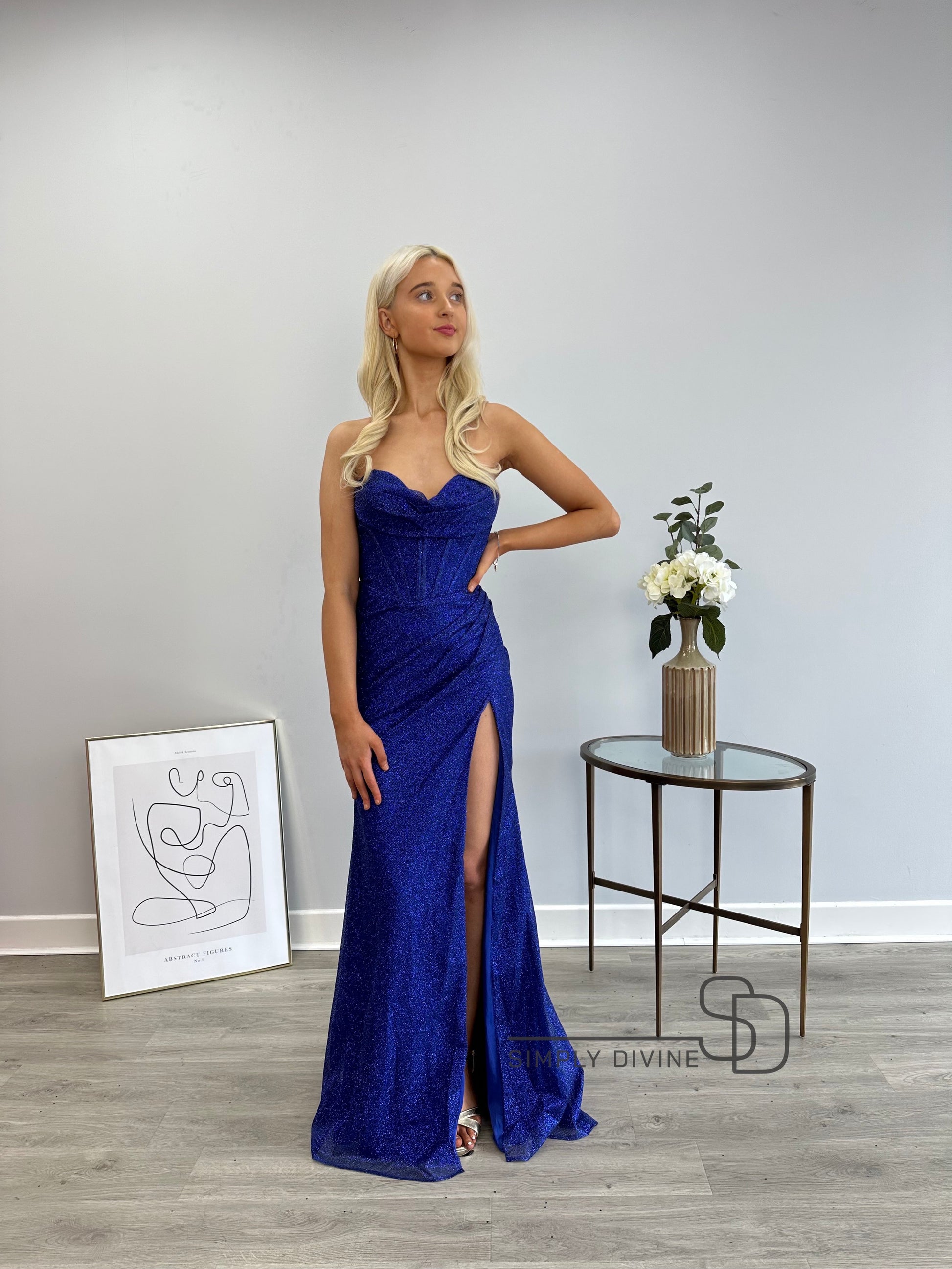 Blue Strapless Sparkling Dress