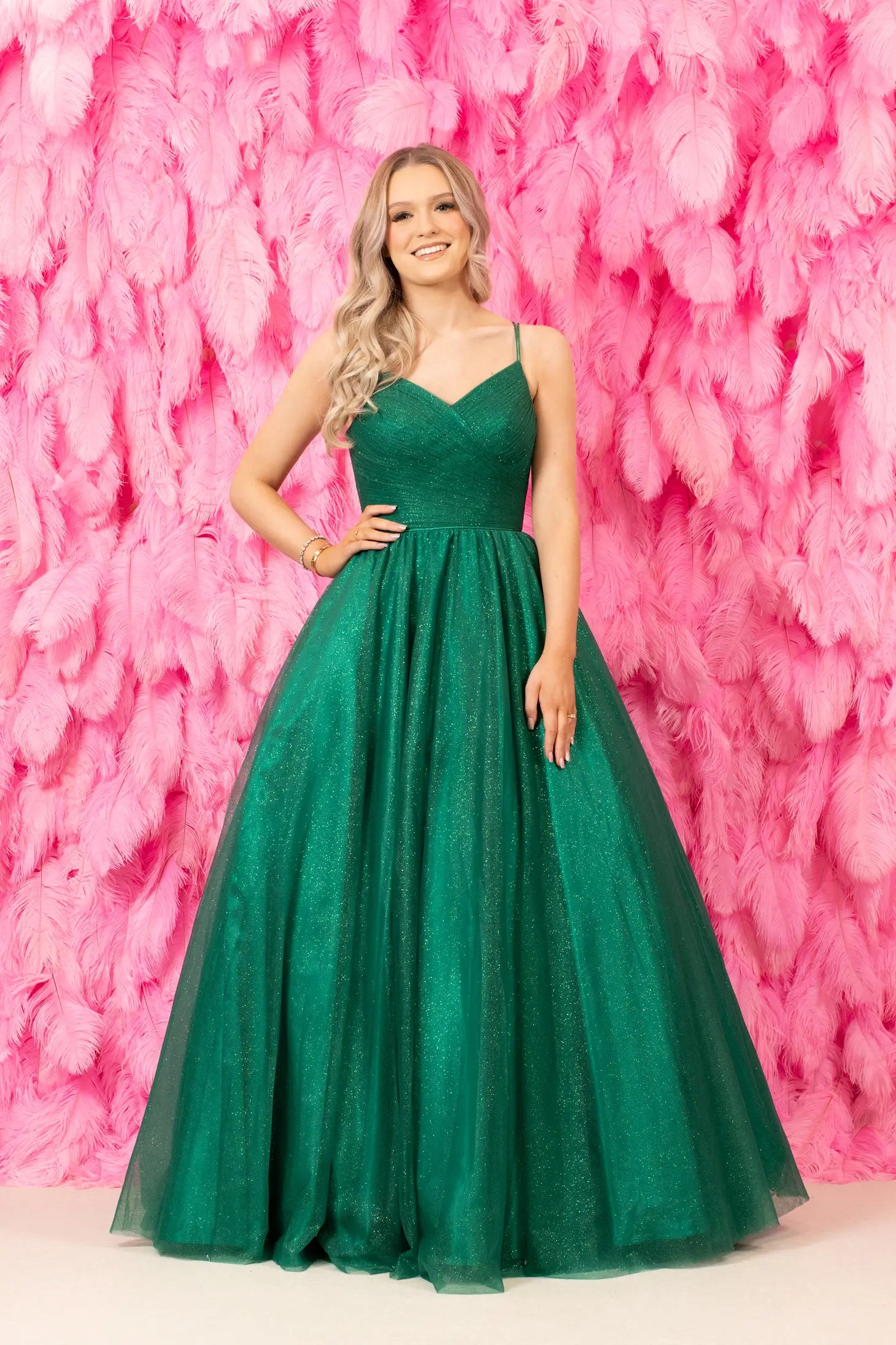 Tulle Glitter Emerald Prom Dress