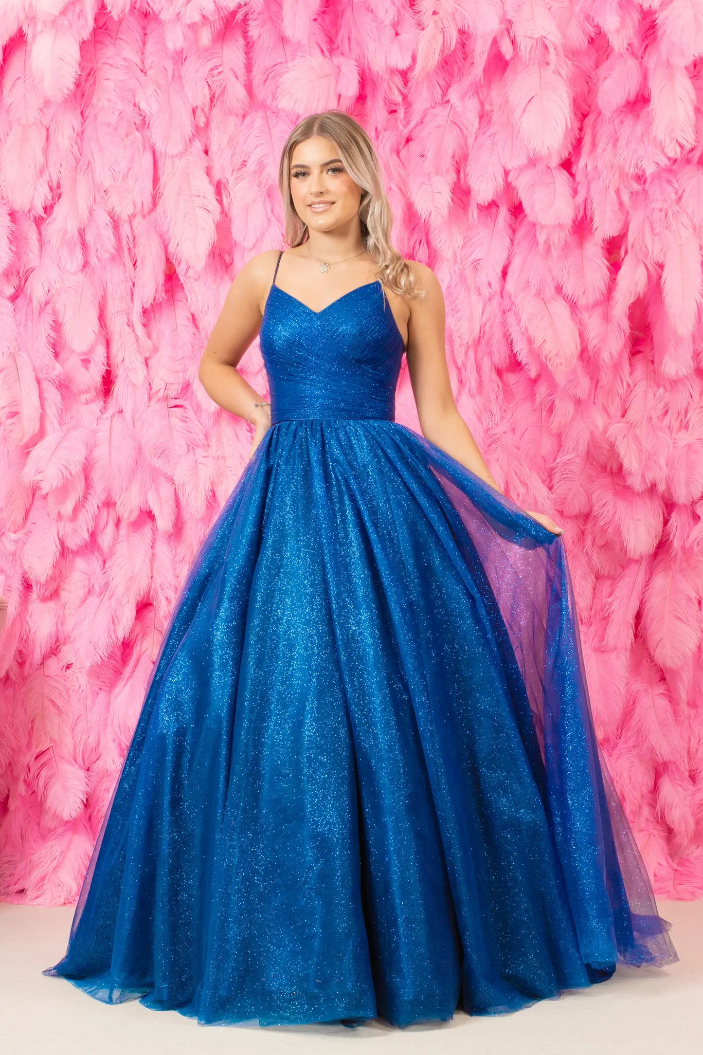 Tulle Glitter Royal Blue Prom Dress