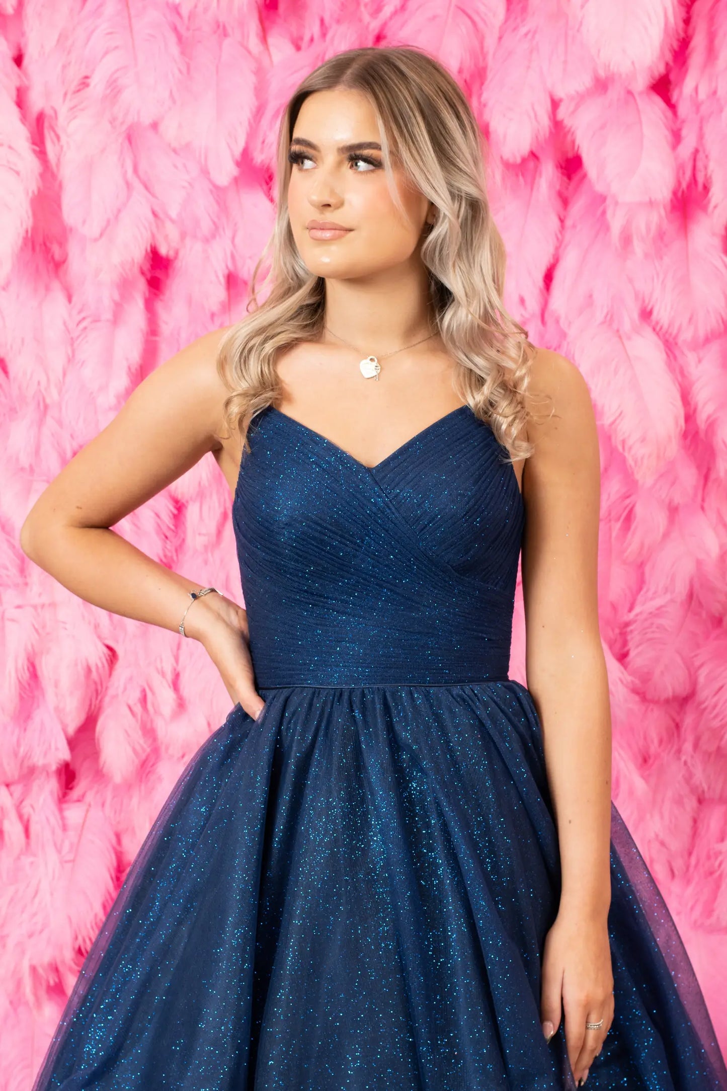 Tulle Glitter Navy Prom Dress