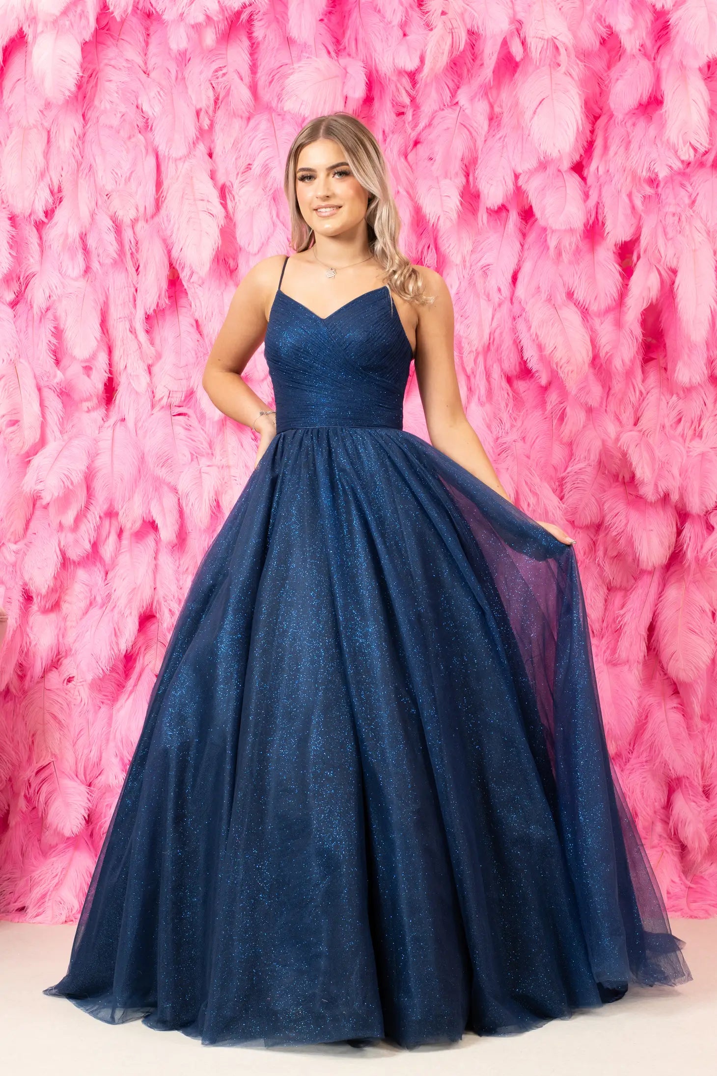 Tulle Glitter Navy Prom Dress