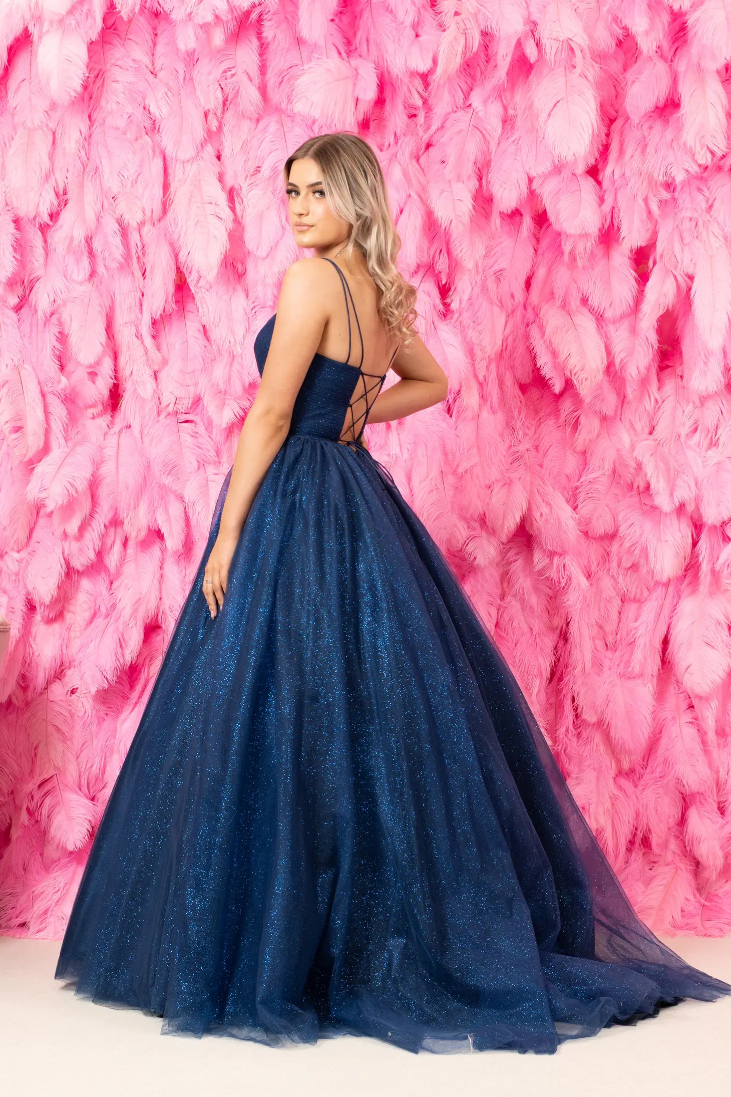 Tulle Glitter Navy Prom Dress