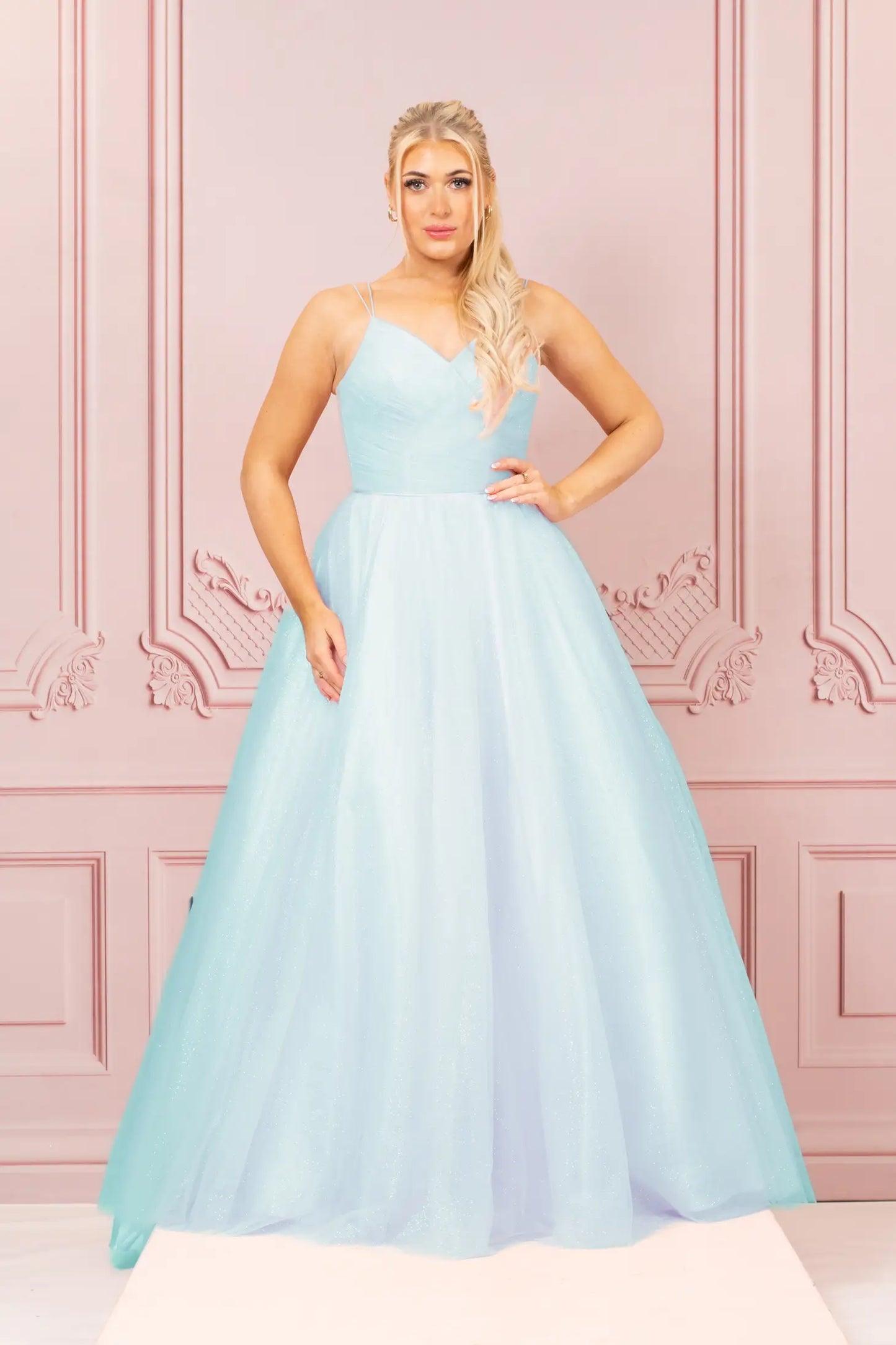 Tulle Glitter Light Blue Prom Dress