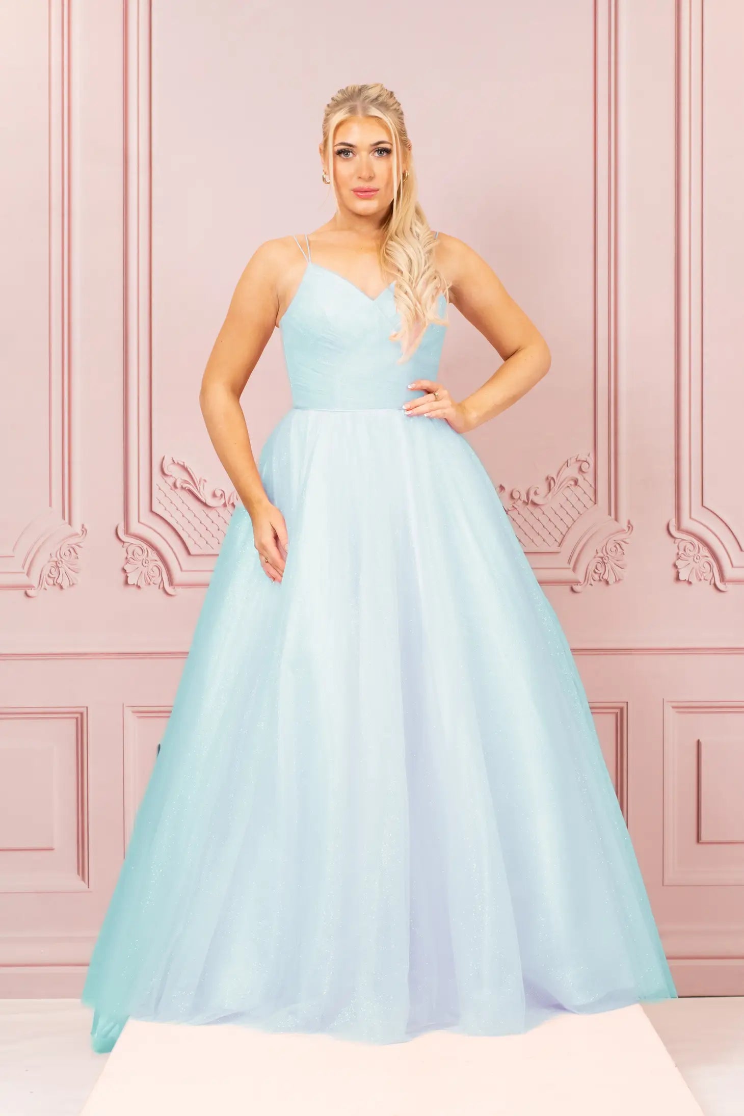 Tulle Glitter Light Blue Prom Dress