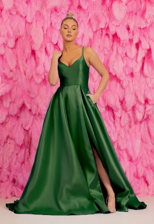 Green Satin A-line Dress
