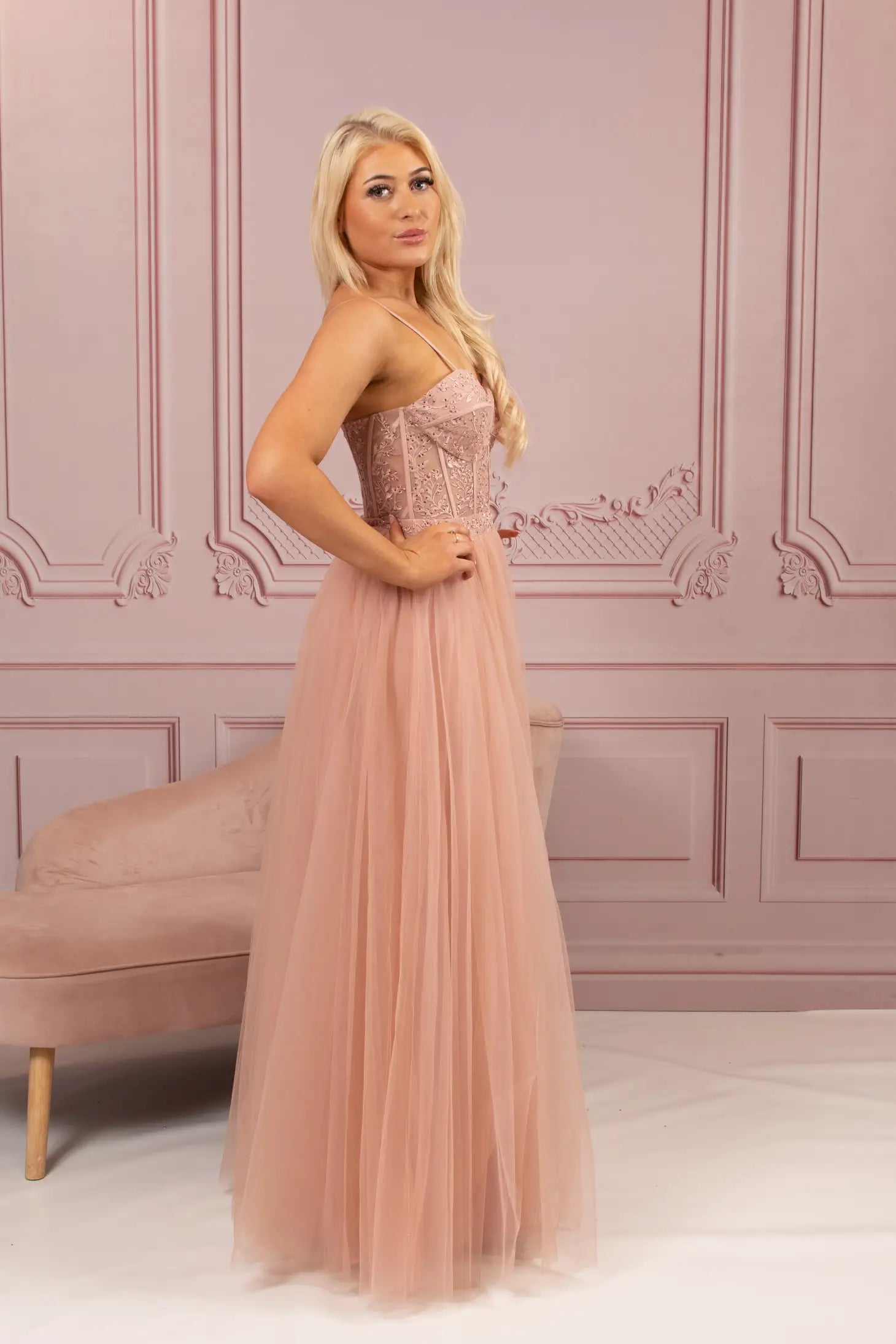 Dusty Pink Tulle Prom Dress 