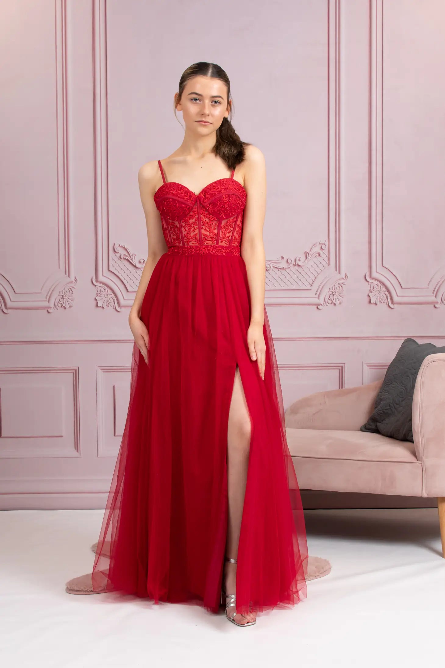 Red Tulle Prom Dress 