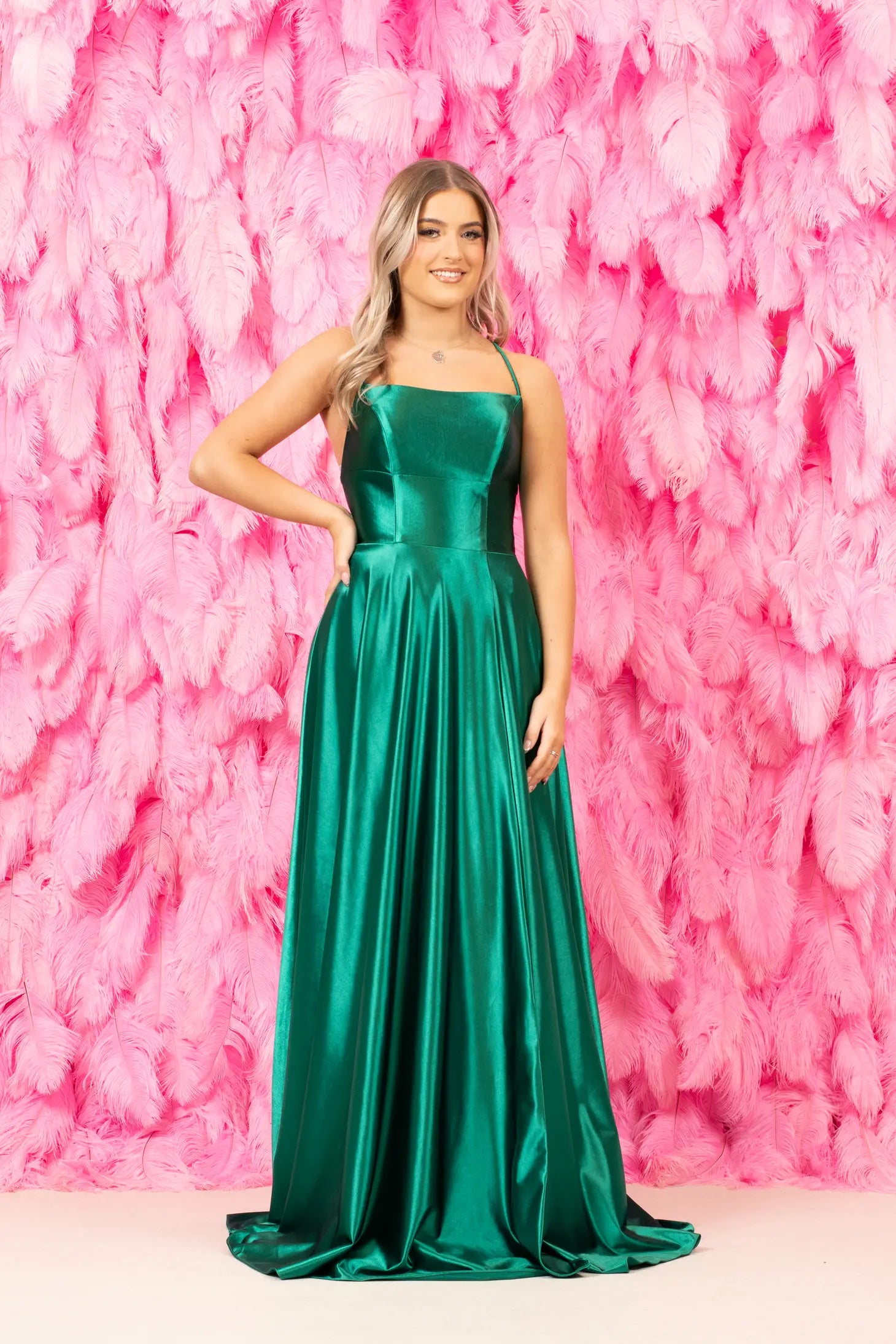Emerald Satin Prom Dress