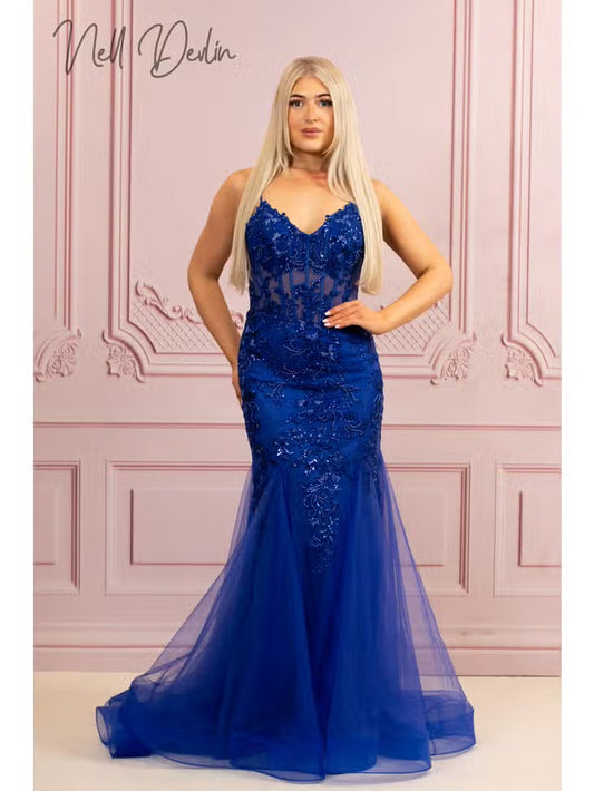 Cobalt Embellished Mermaid Dress