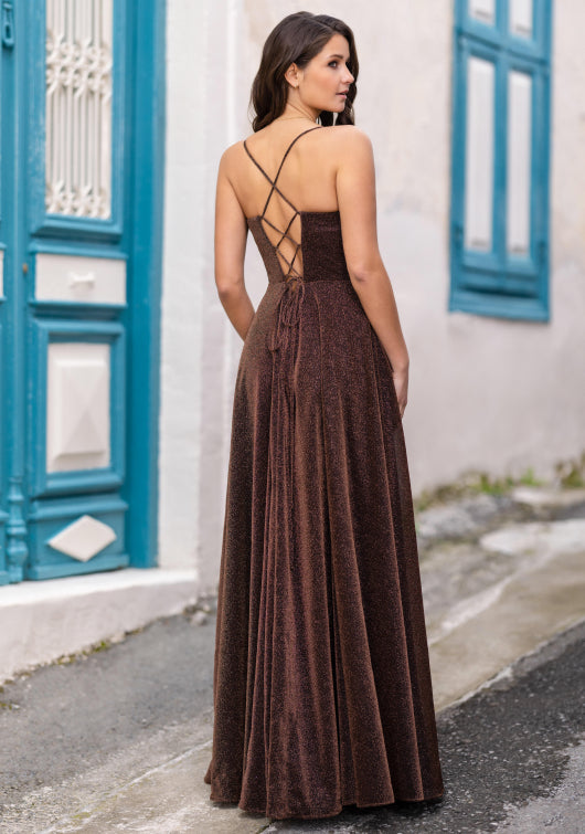 Brown glitter evening dress