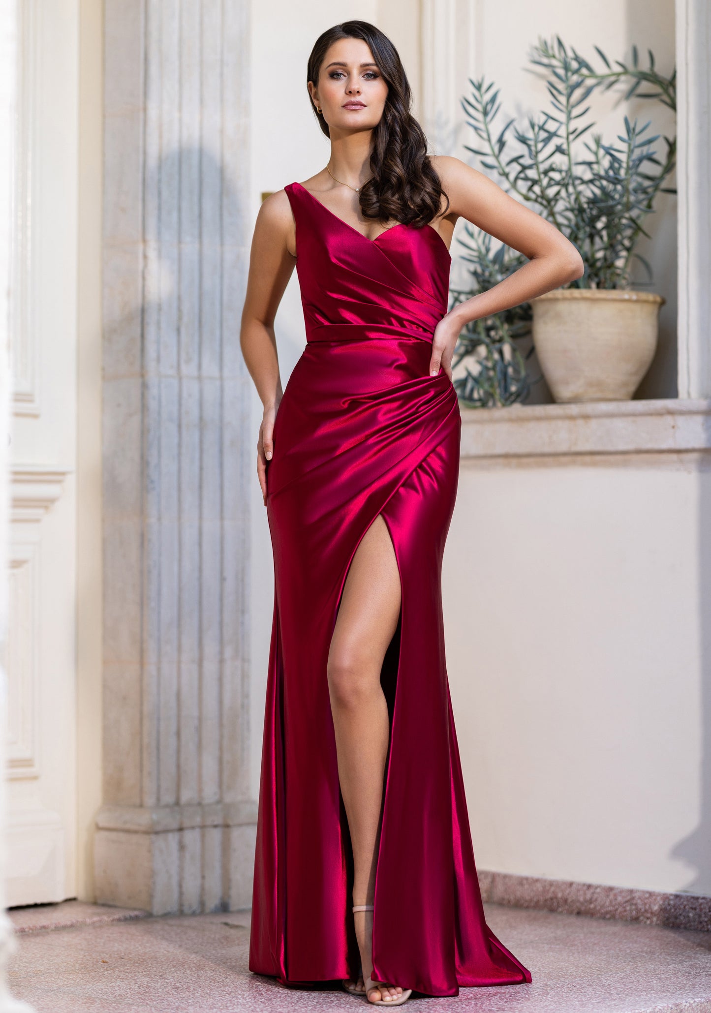 Red Silky Evening Dress