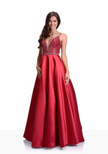 Load image into Gallery viewer, plunging red prom or evening dress
