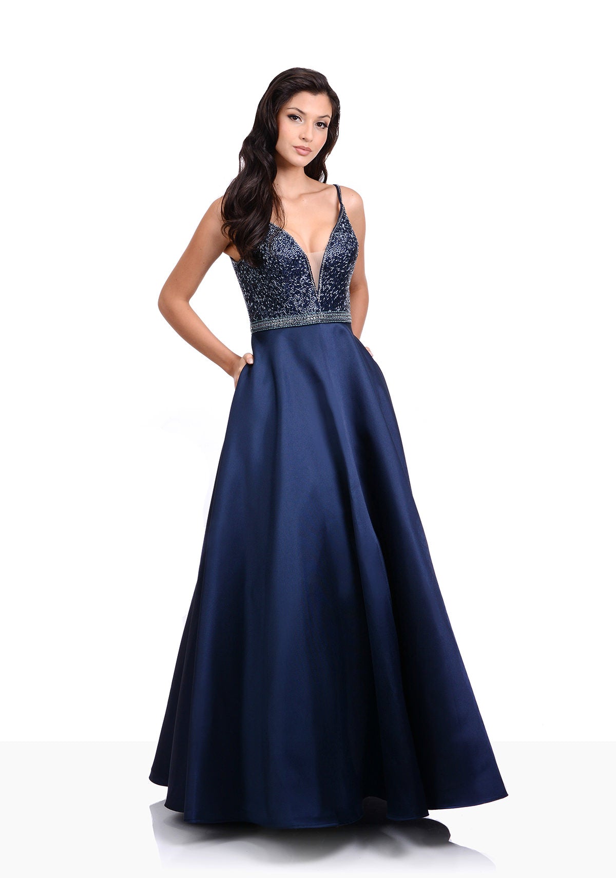 Navy mikado evening dress