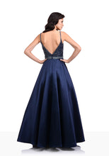 Load image into Gallery viewer, Low back Navy prom or evening dress. 
