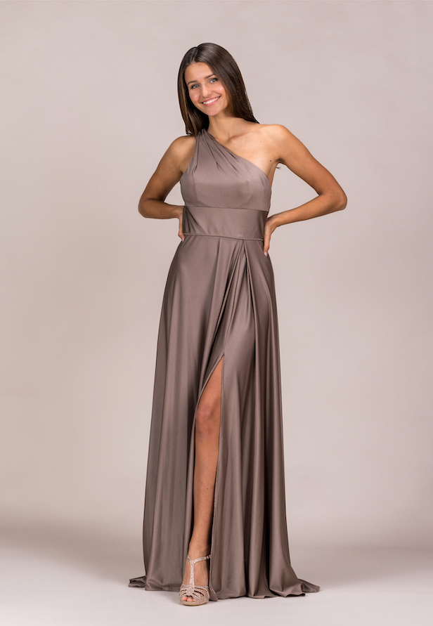 Brown One-Shoulder Prom Dress