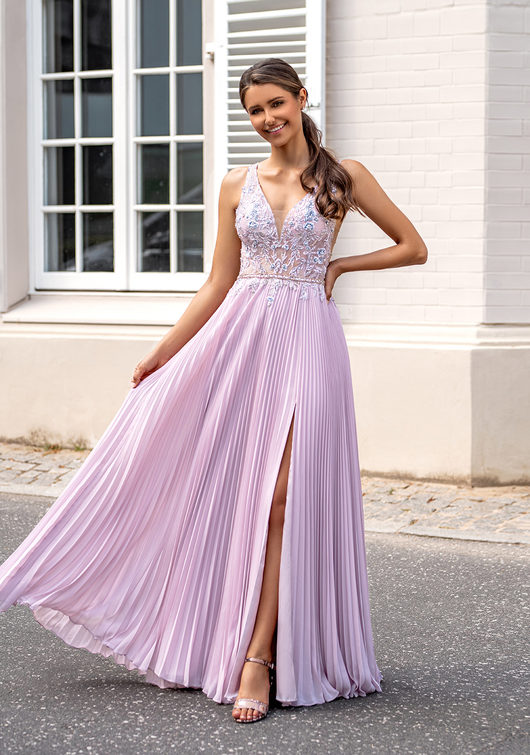 Lilac pleated evening dress