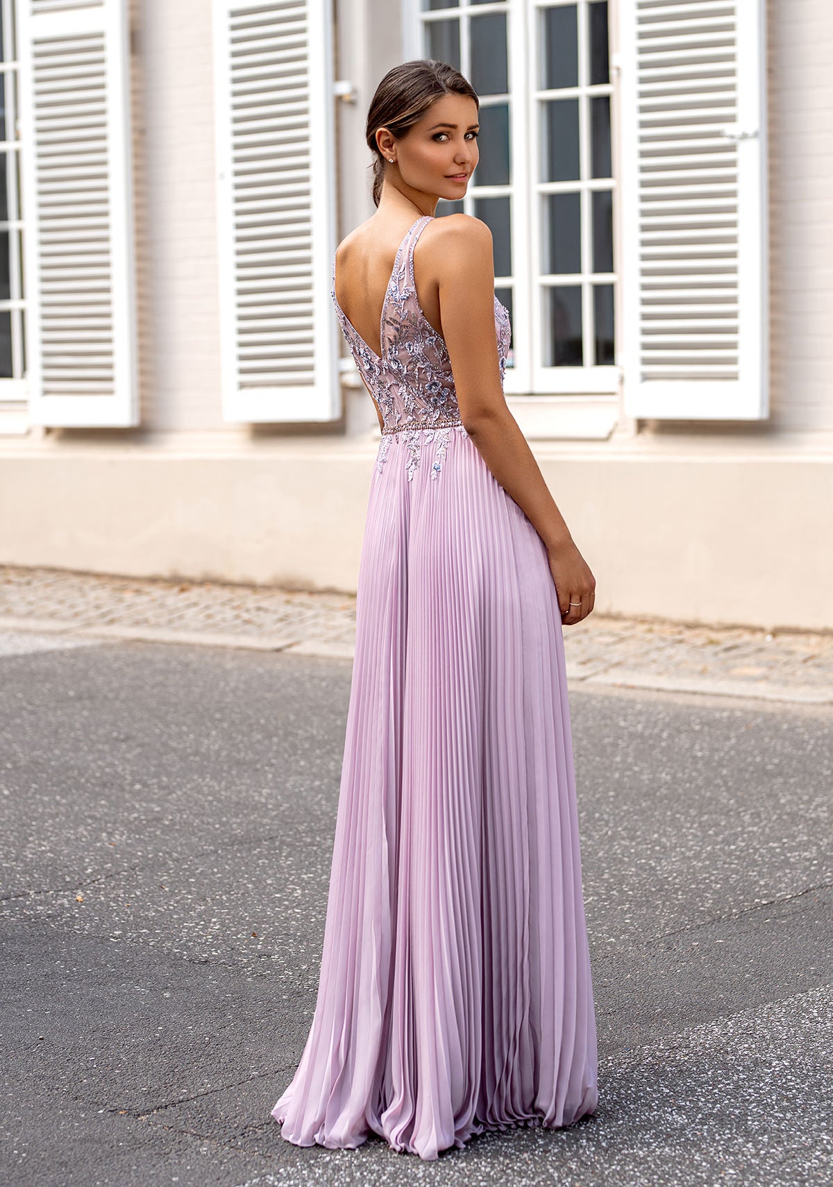 Lilac pleated evening dress