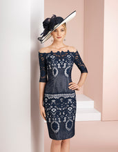 Load image into Gallery viewer, Navy off the shoulder mother of the bride outfit
