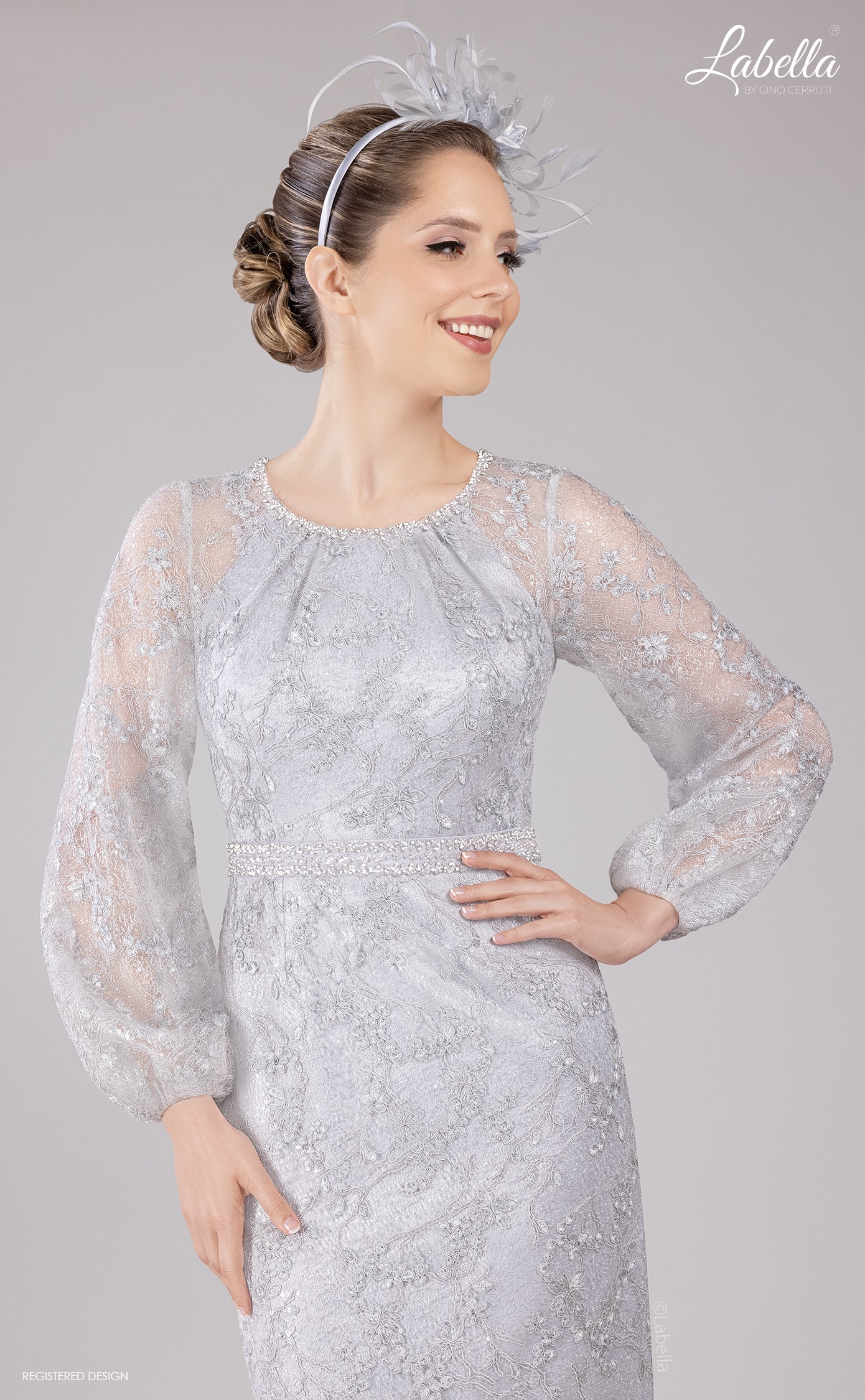 Silver long sleeve mother of the bride dress