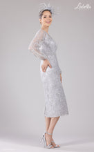 Load image into Gallery viewer, Silver long sleeve mother of the bride dress
