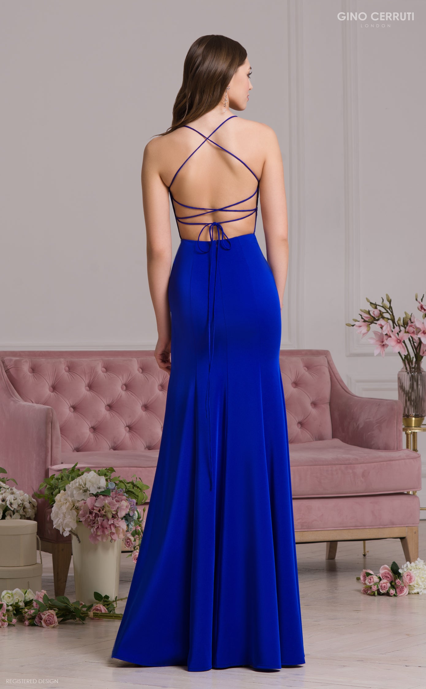royal blue fitted dress with slit