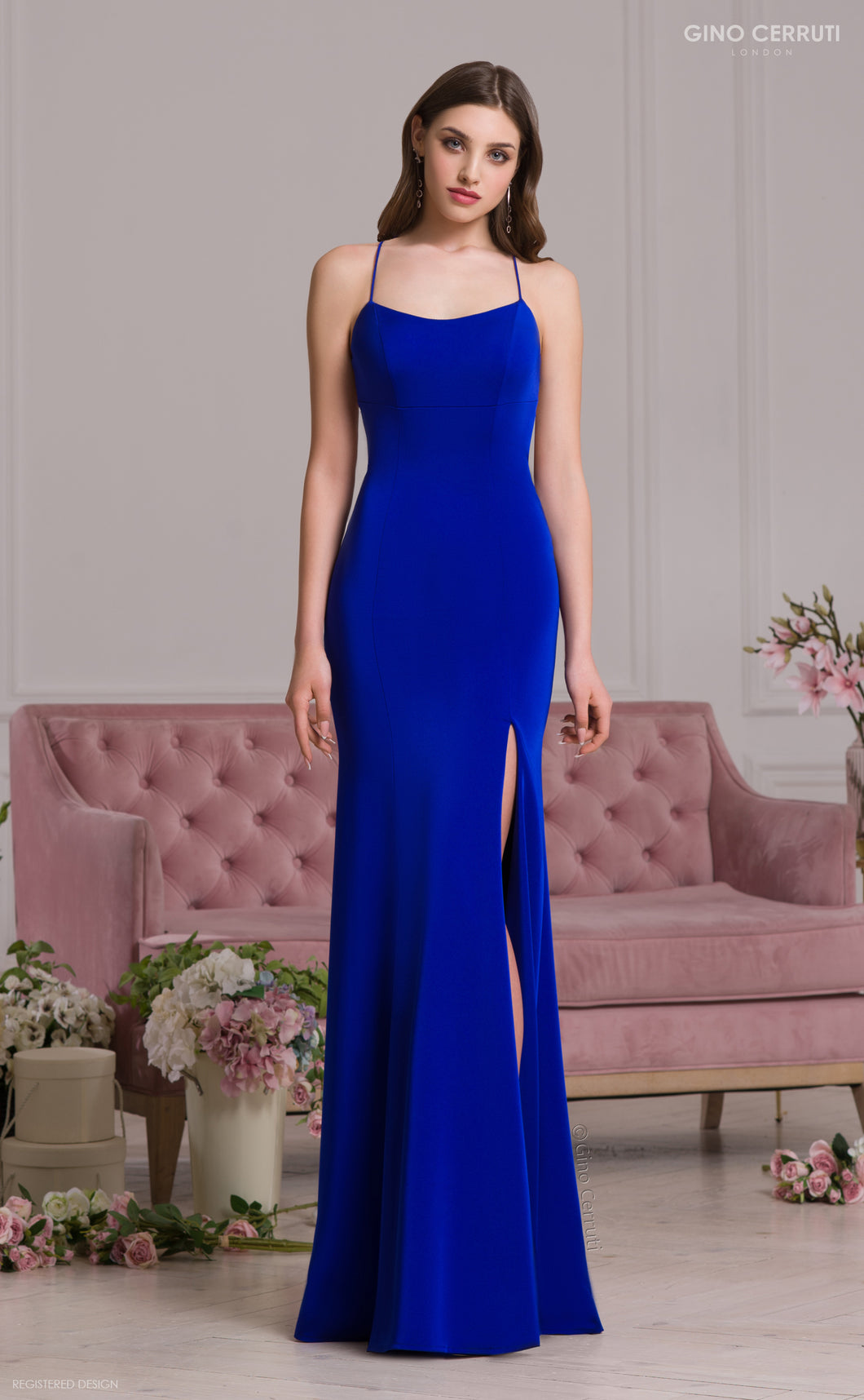 Royal Blue fitted dress with slit