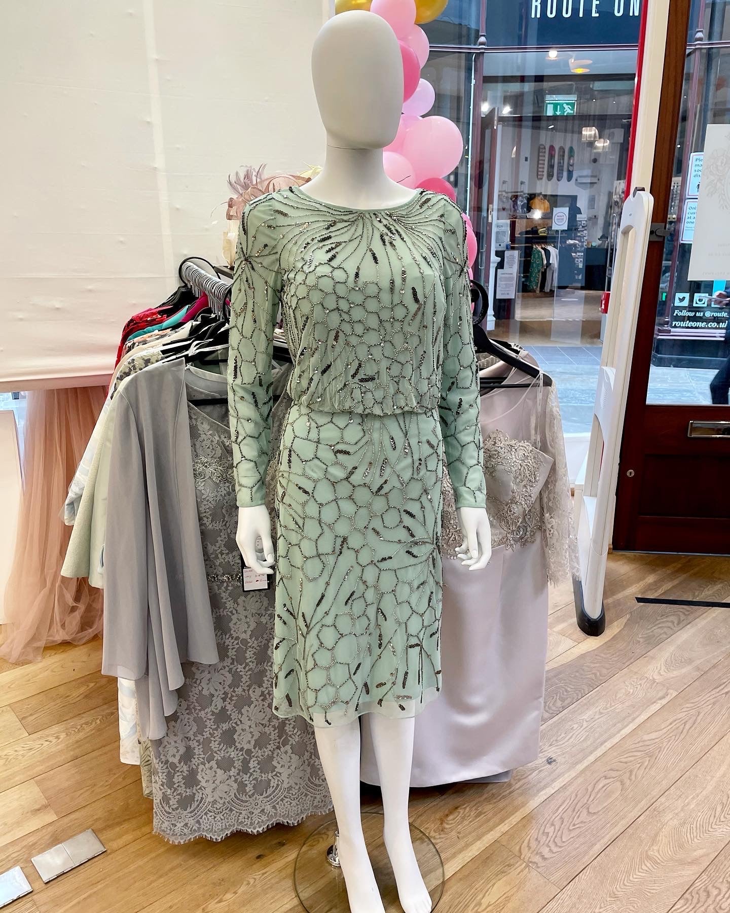 green beaded mother of the bride dress