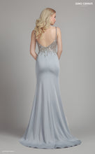 Load image into Gallery viewer, Silver embellished silky prom dress
