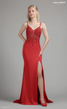 Load image into Gallery viewer, red beaded slit prom dress
