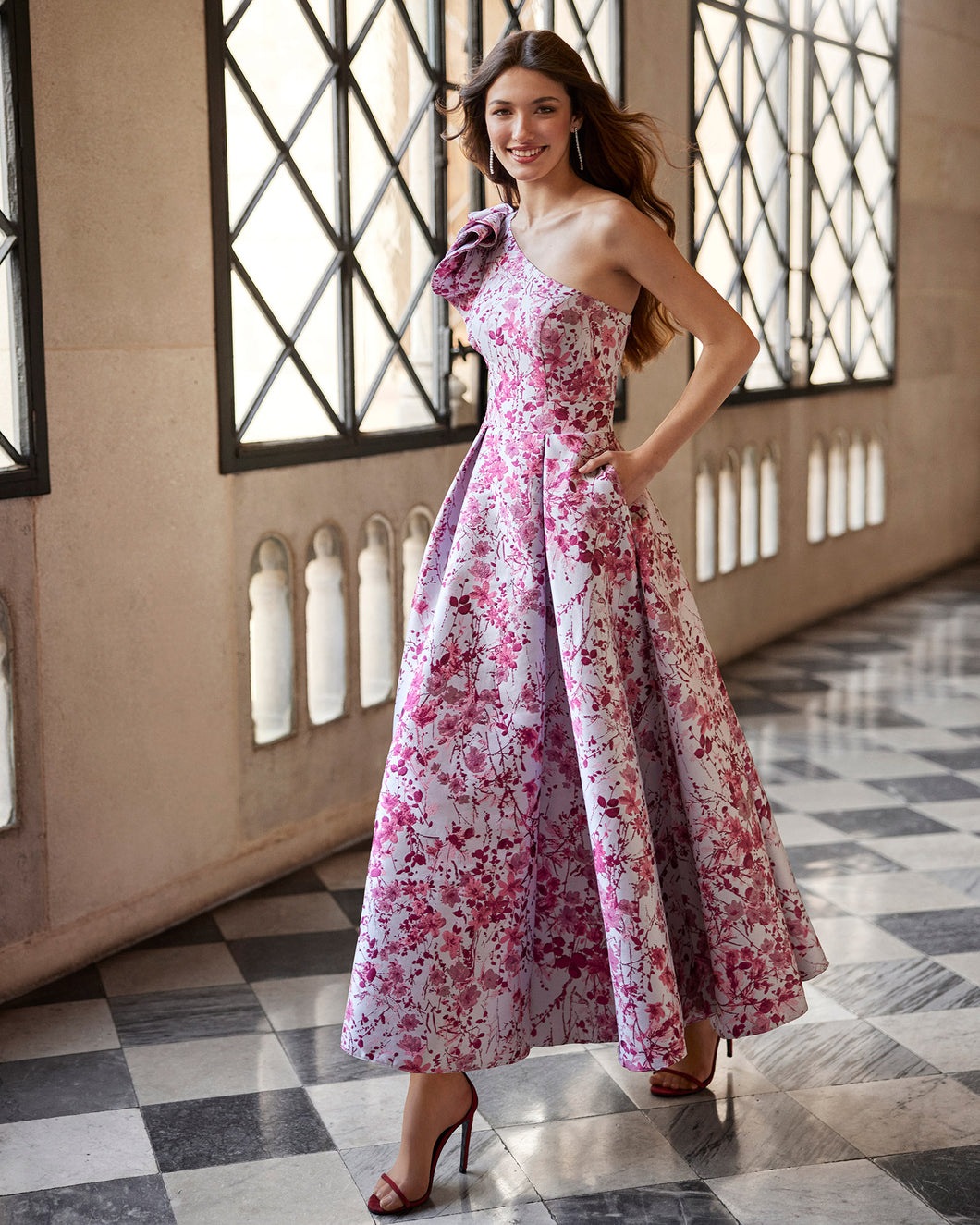 One shoulder floral occasionwear dress