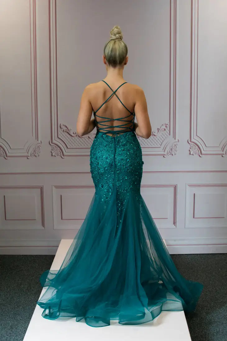 Green Fitted prom dress