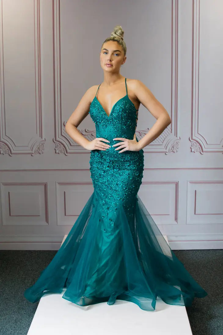 Green Fitted prom dress