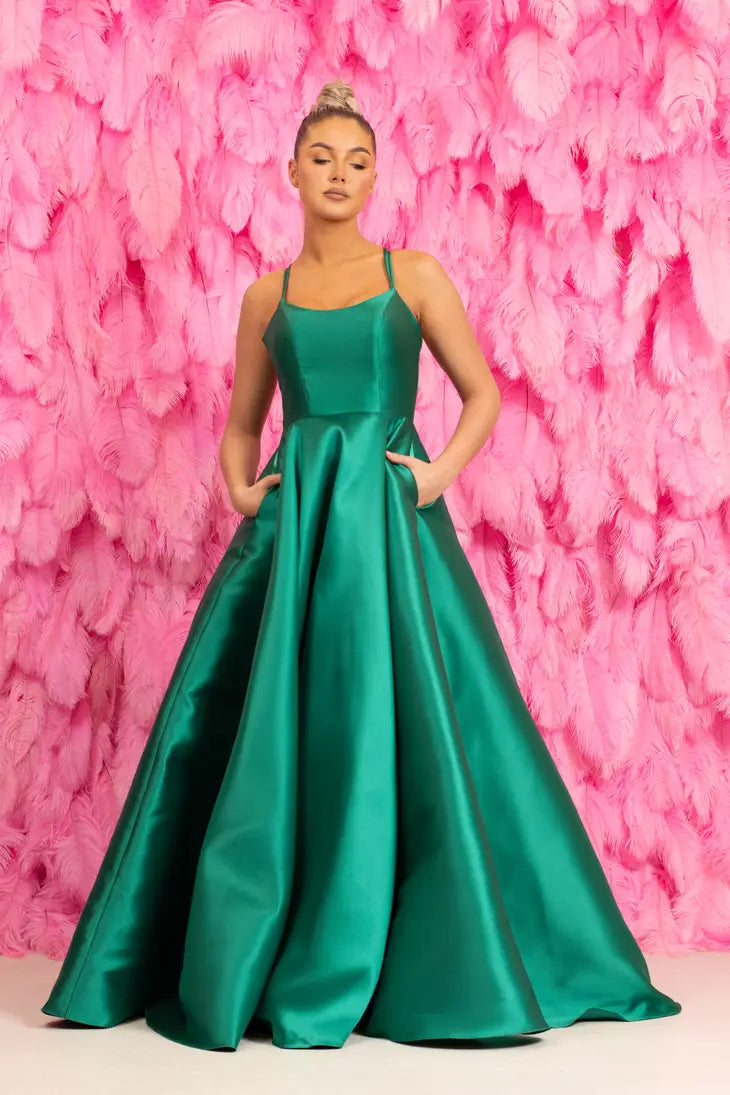 green plain prom dress