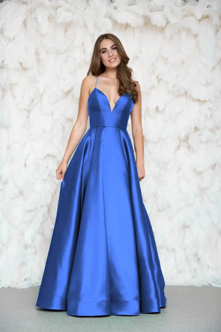 Cobalt Satin Deep V Dress