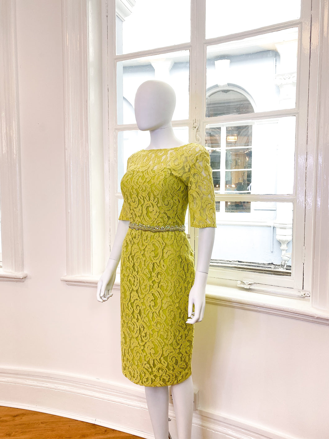 Mother of the bride and groom lime lace dress