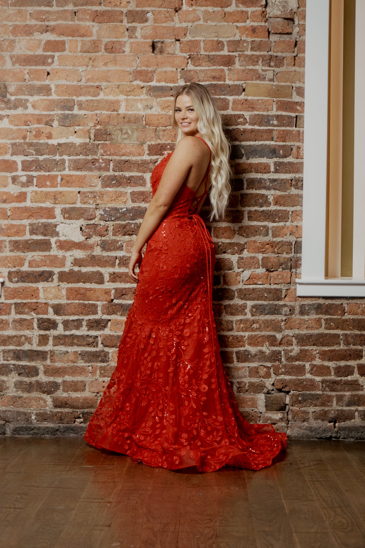 red evening dress