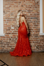 Load image into Gallery viewer, red floral prom dress

