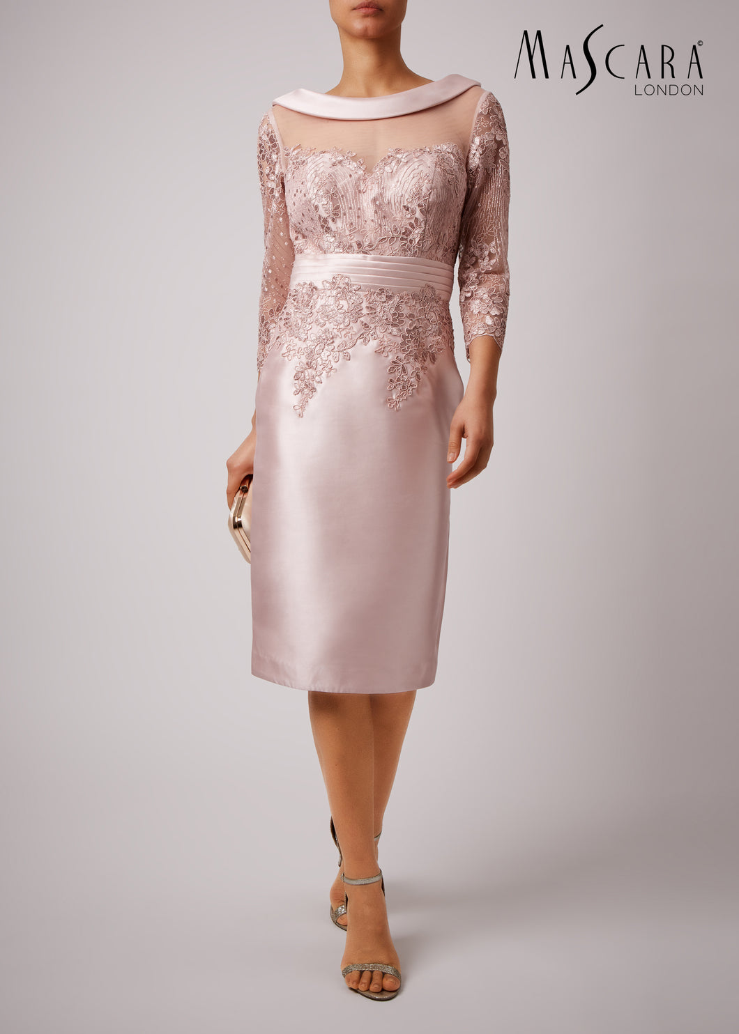 Blush pink fitted mother of the bride dress