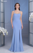Load image into Gallery viewer, Baby blue fitted prom dress with open back
