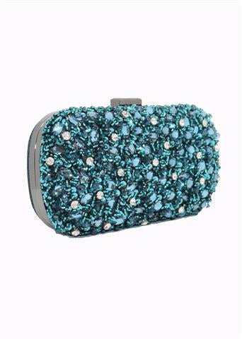 Green embellished glitter clutch