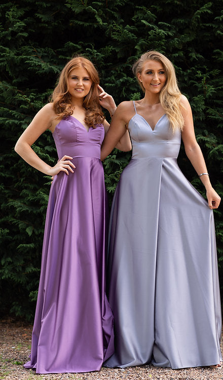 Lilac and Blue Satin Soft A-line Dress