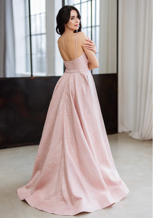 Pink a line prom dress