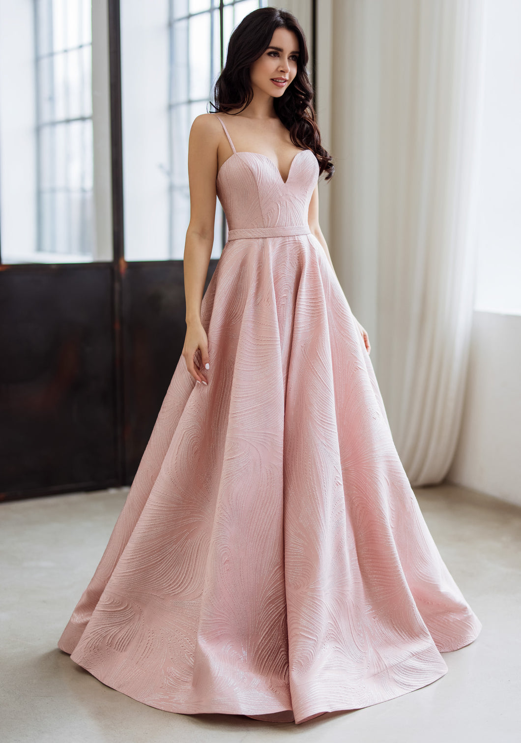 Pink a line prom dress