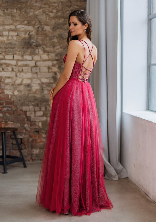 Red glitter prom dress